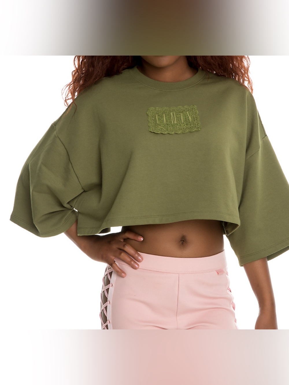 Puma by Rihanna FENTY Green Cropped Sweatshirt T Shirt Size XS
